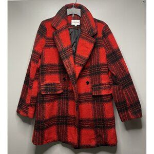 Vigoss Womens Plaid Double Breasted Peacoat In Red Sz Small